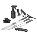 PIT BOSS - NEW! PB BBQ Pit Master Kit (inclus: Griffe à viande x2, Pince à membrane de RIB, Thermomètre à viande sans fils , 10 gants en nitrile, bouteille à spray,  couteau à Brisket, et son étui, couteau à découper x2 et étuis 