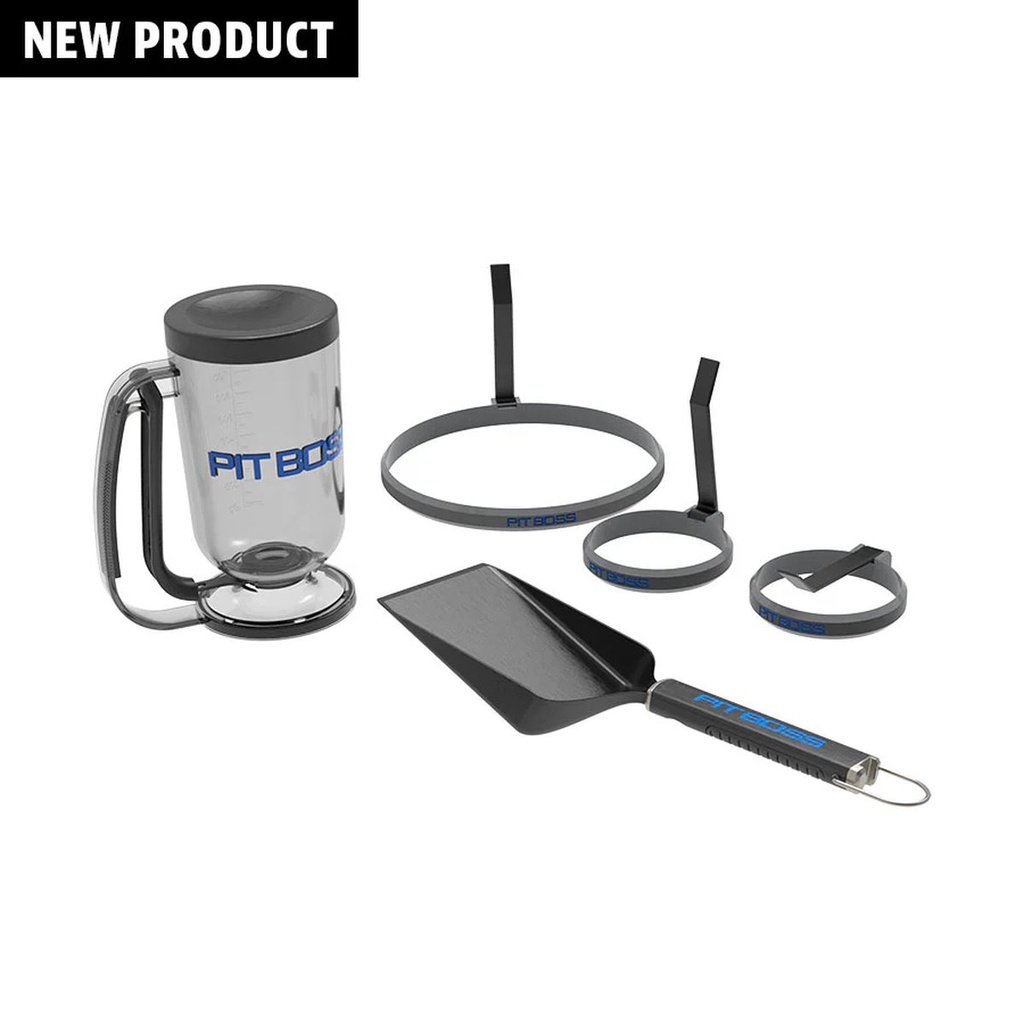 PIT BOSS - NEW! PB Ultimate Crepe Kit (Inclus: Large Spatule, Distributeur de pâte, grand cercle pour Omelette/crepe 20,9 cm, 2 x petits anneaux à œufs 10,2 cm)
