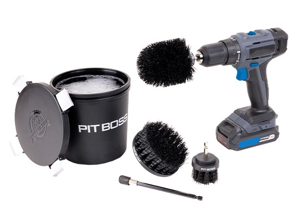 PIT BOSS - NEW! PB Kit pour Visseuse sans fils dans un sceau comprenant 3 brosses de differentes tailles et 1 embout à rallonge