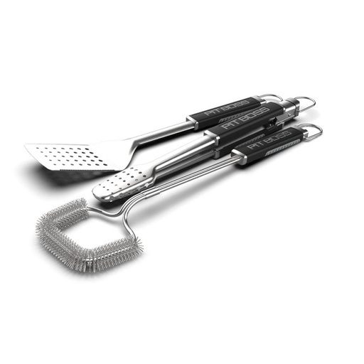 [41184] PIT BOSS - NEW! PB Ensemble de barbecue 3 pièces (comprend : pinces, spatule et brosse de nettoyage)
