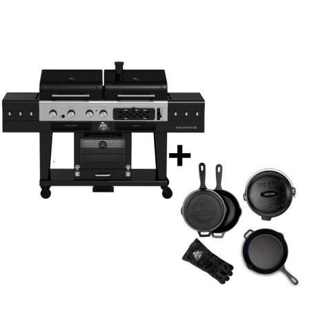 [60813] Pit Boss - NEW!  MEMPHIS 2.0  (3  bruleurs gaz + Barbecue Charbon + fumoir electrique)